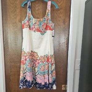 Nine West Cream Midi Dress with Multicolor Floral Border